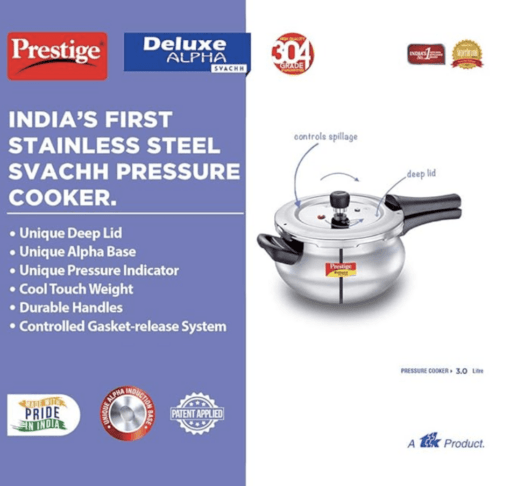Prestige Svachh Deluxe Alpha Mini Pressure Handi, with deep lid for Spillage Control, 3 L, Stainless Steel, Silver, Outer Lid - Image 4